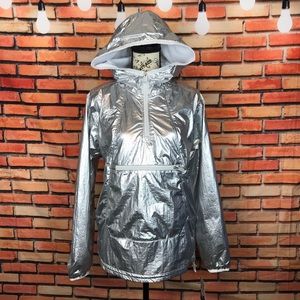 Umbro Women’s Coachella Shiny Silver Metallic 1/4 Zip Hooded Windbreaker Jacket